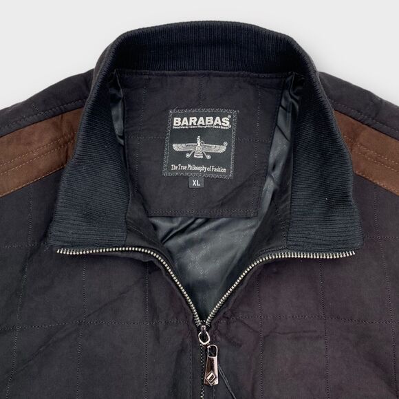 Barabas Bomber Jacket Mens Extra Large Quilted Wool Blend Zip Knit Sleeve Black - Picture 9 of 14